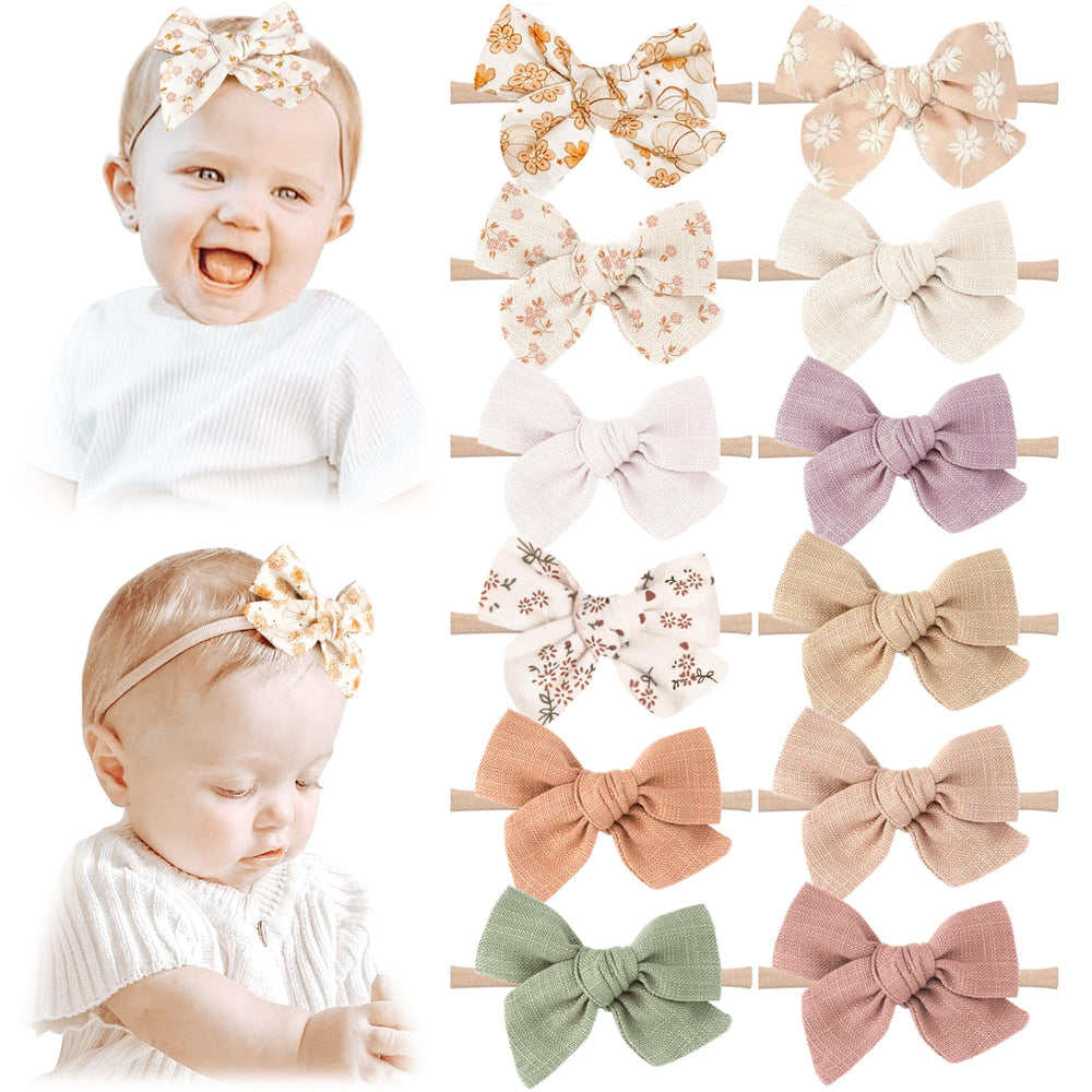 Niceye baby headbands embroidery bows featuring soft nylon band for gentle daily wear.