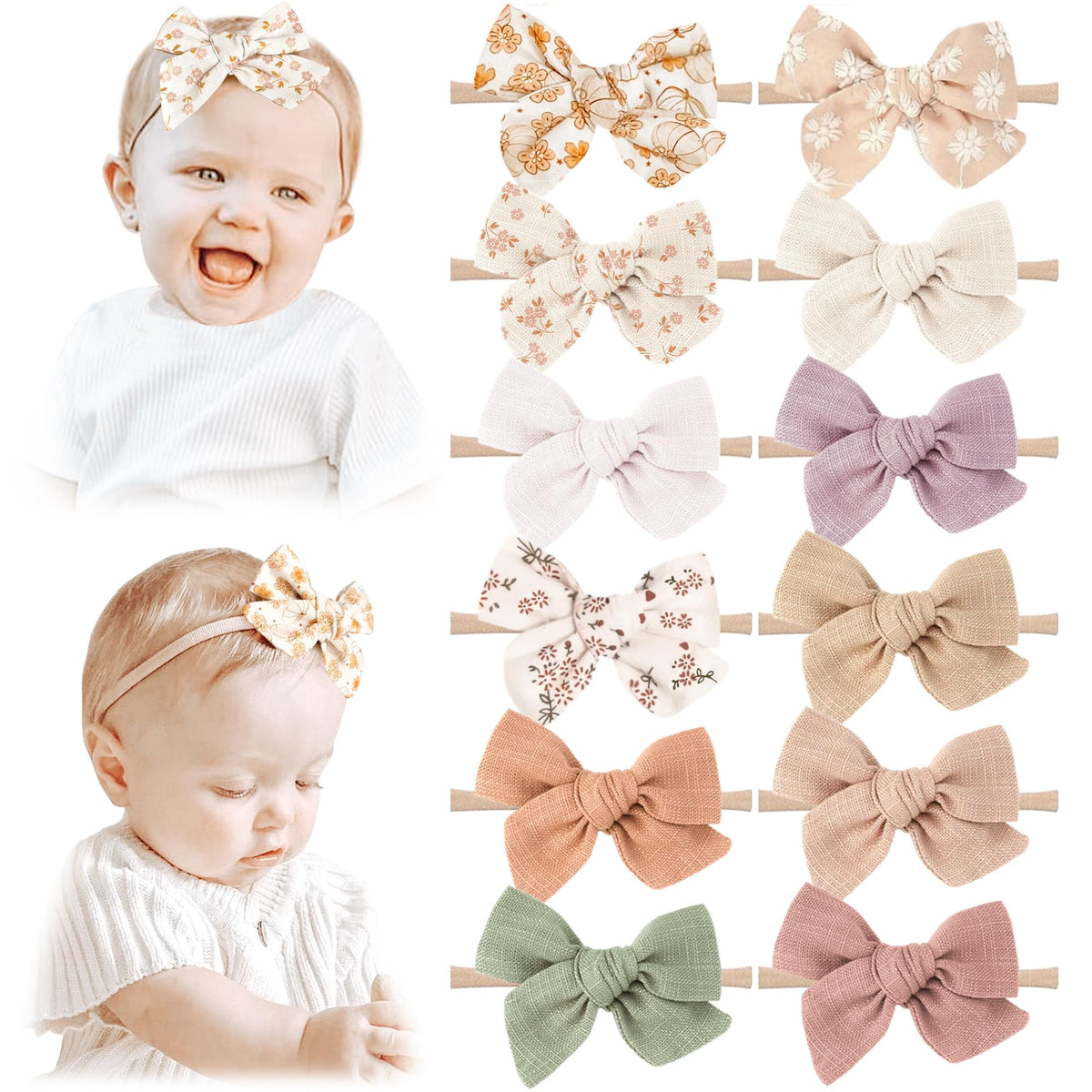 Niceye baby headbands embroidery bows featuring soft nylon band for gentle daily wear.