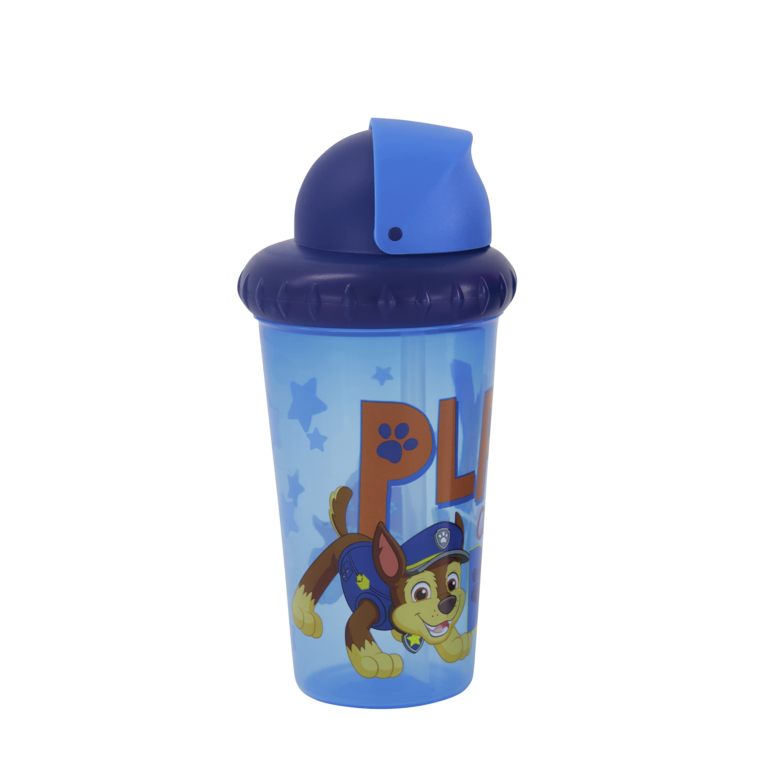 Nickelodeon Paw Patrol sippy cups 2-pack straw lid close-up highlighting pop-up straw.
