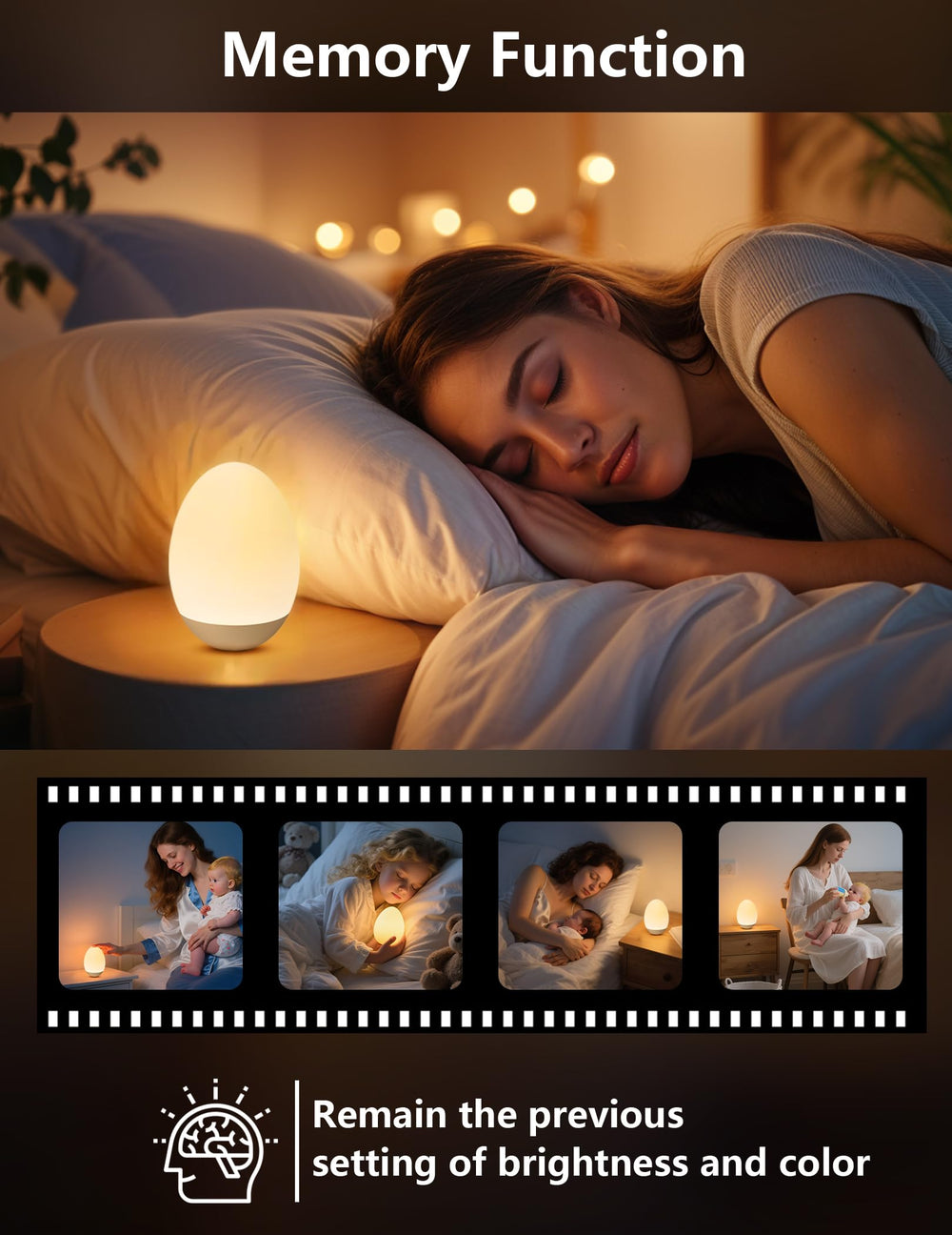 NICKLUC Egg Night Light warm white mode for cozy ambiance.
