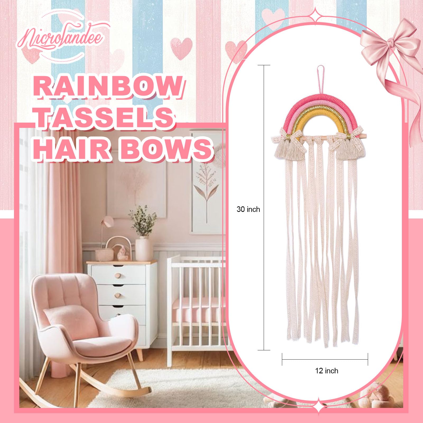 Nicrolandee pink-yellow rainbow decor adds cheerful touch to a baby girls' room.