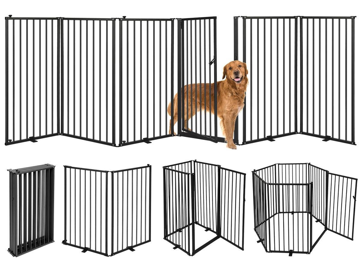 Nidouillet 6-panel dog gate assembled as versatile indoor-outdoor barrier.