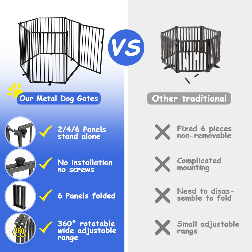 Nidouillet dog gate with door shows 360-degree rotation for easy entry.