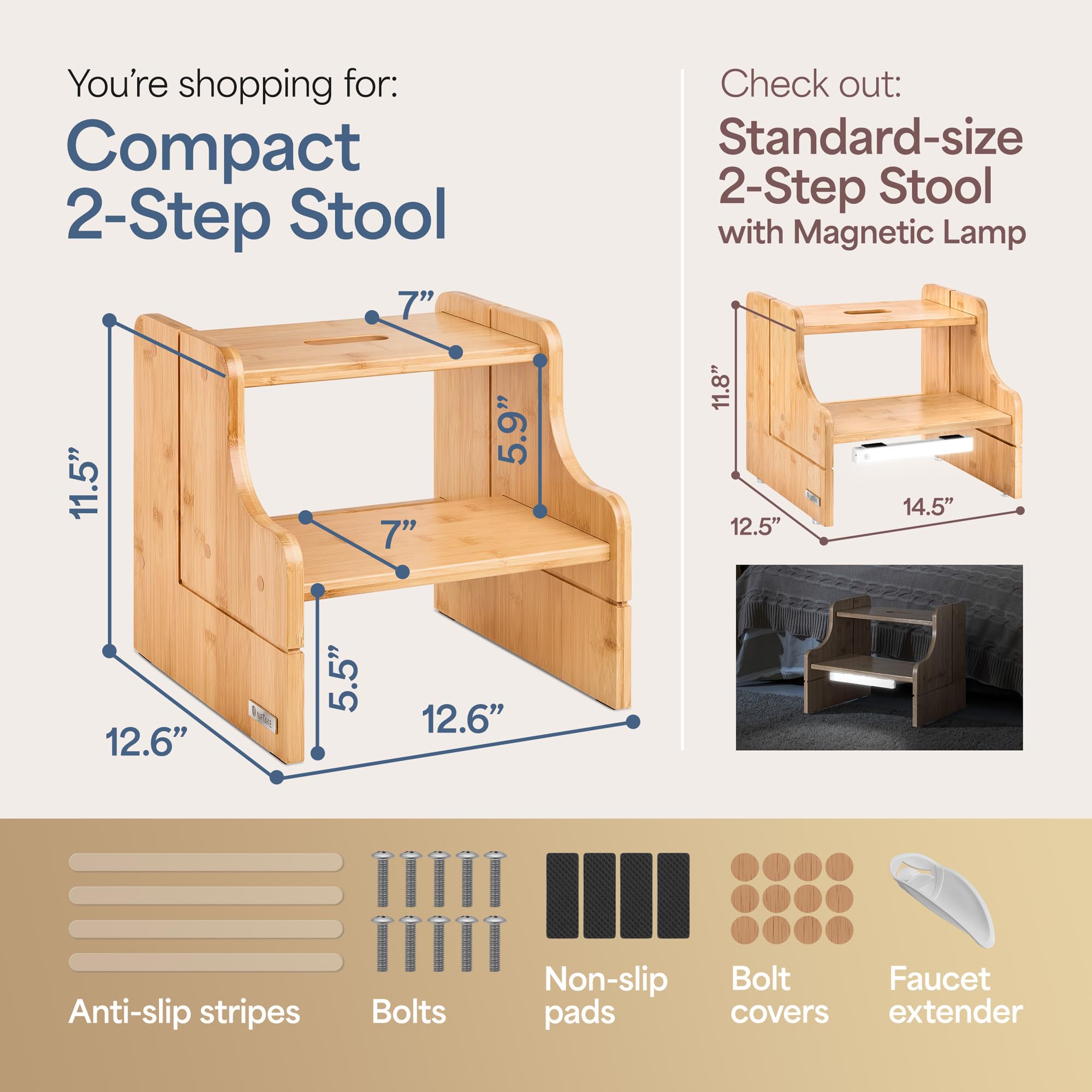 NIFTAKE small step stool featuring cut-out handle for easy transport and storage