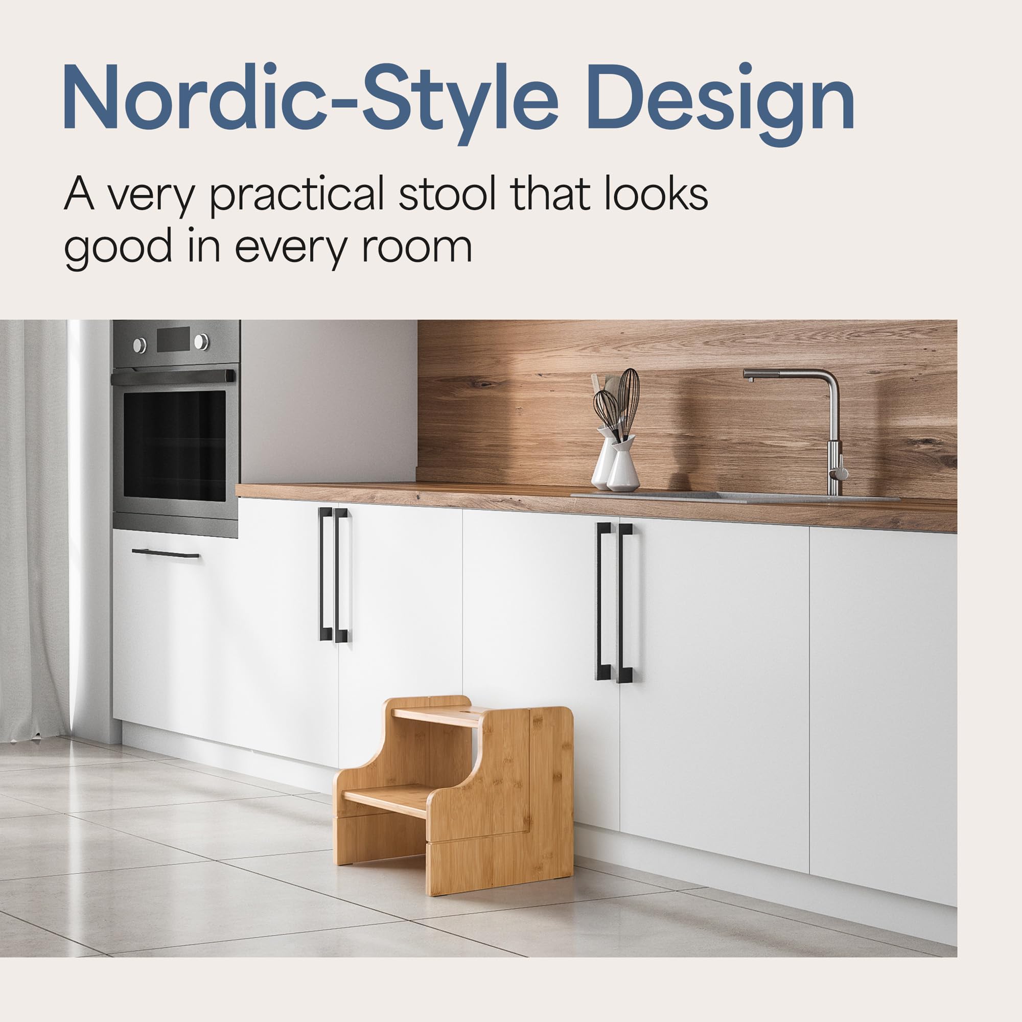 NIFTAKE small step stool highlighting recessed step design to save space