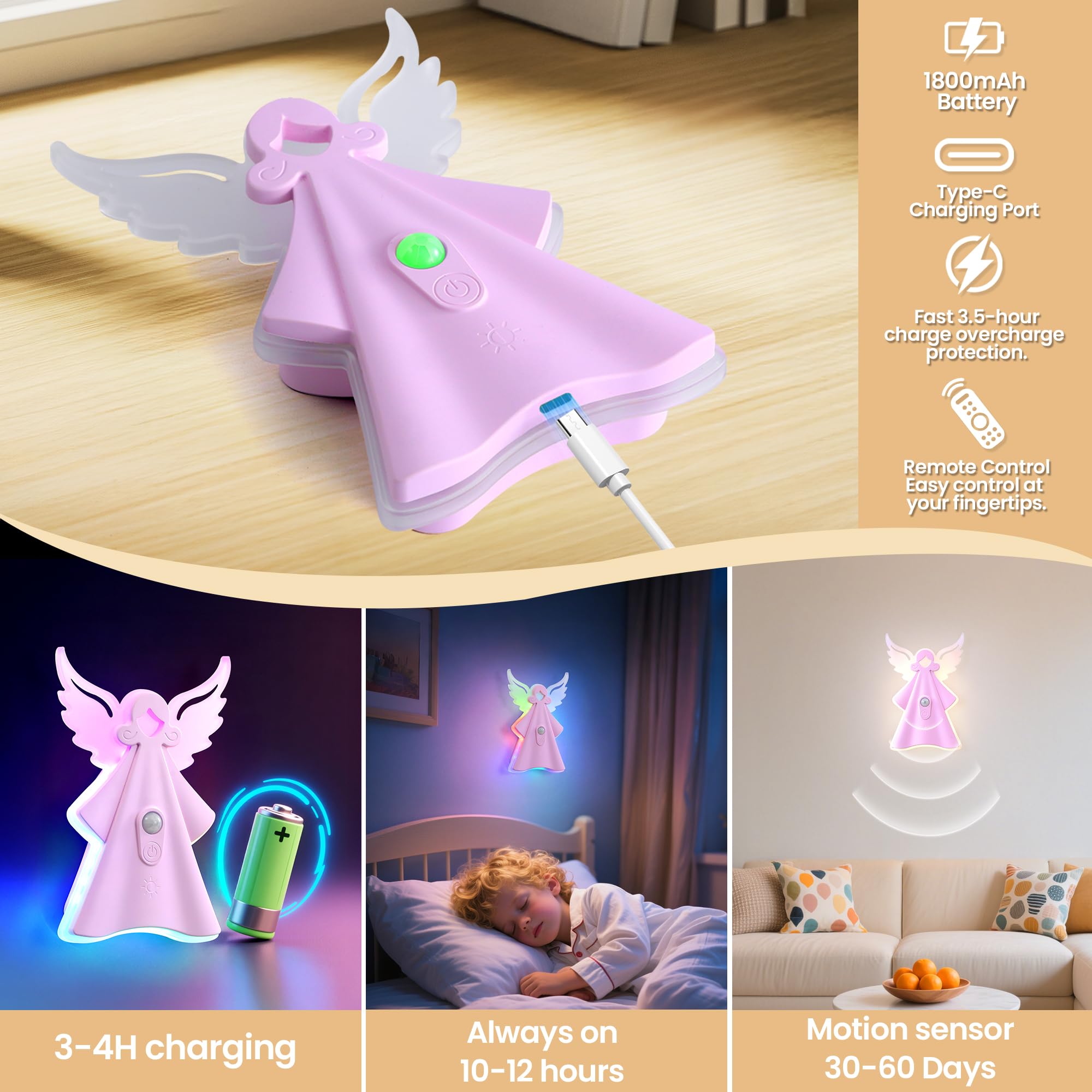 Night Light for Kids USB rechargeable battery frees from disposable batteries.