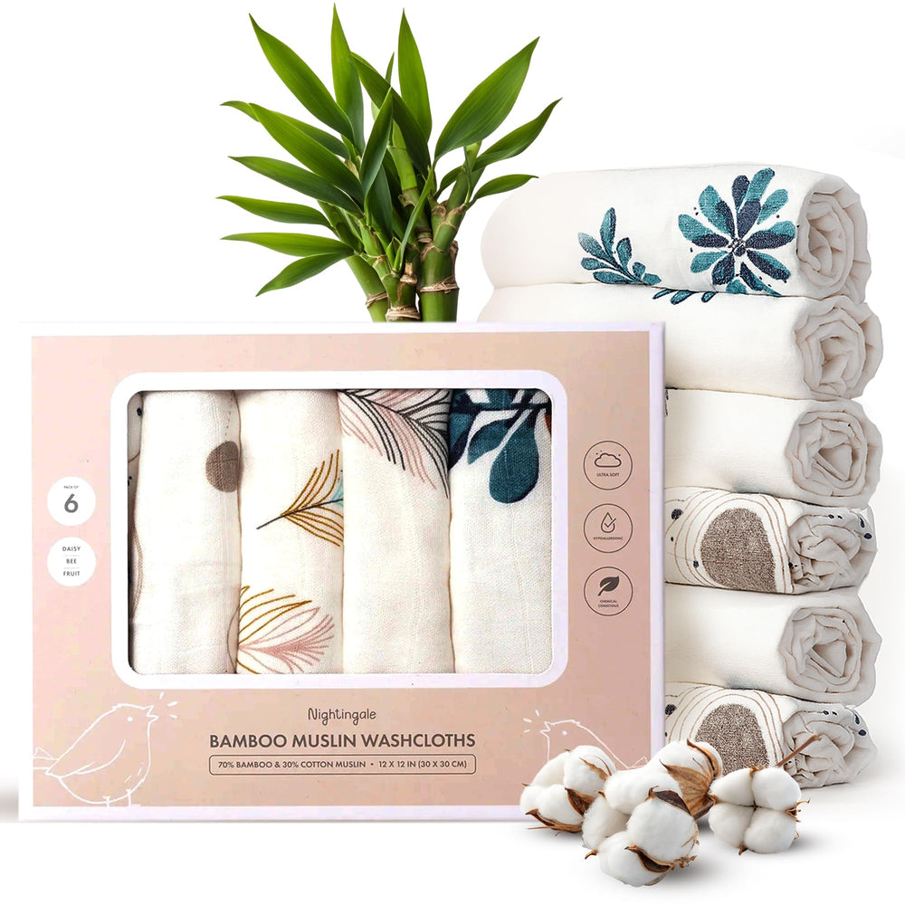 Nightingale washcloths feather pattern close-up shows ultra-soft baby skin touch during bath