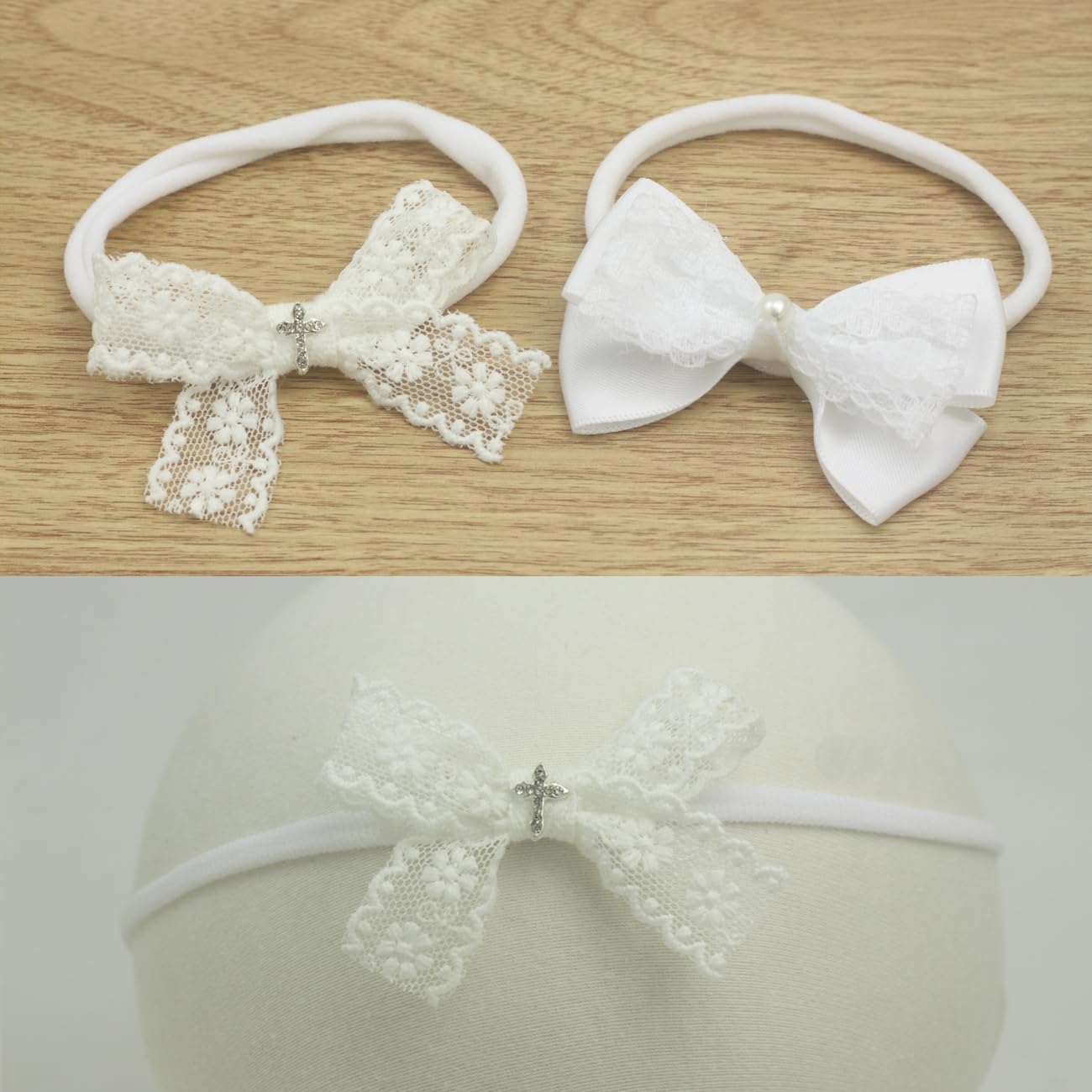 Nihao Baby baptism-ready headband styled for newborn photos.