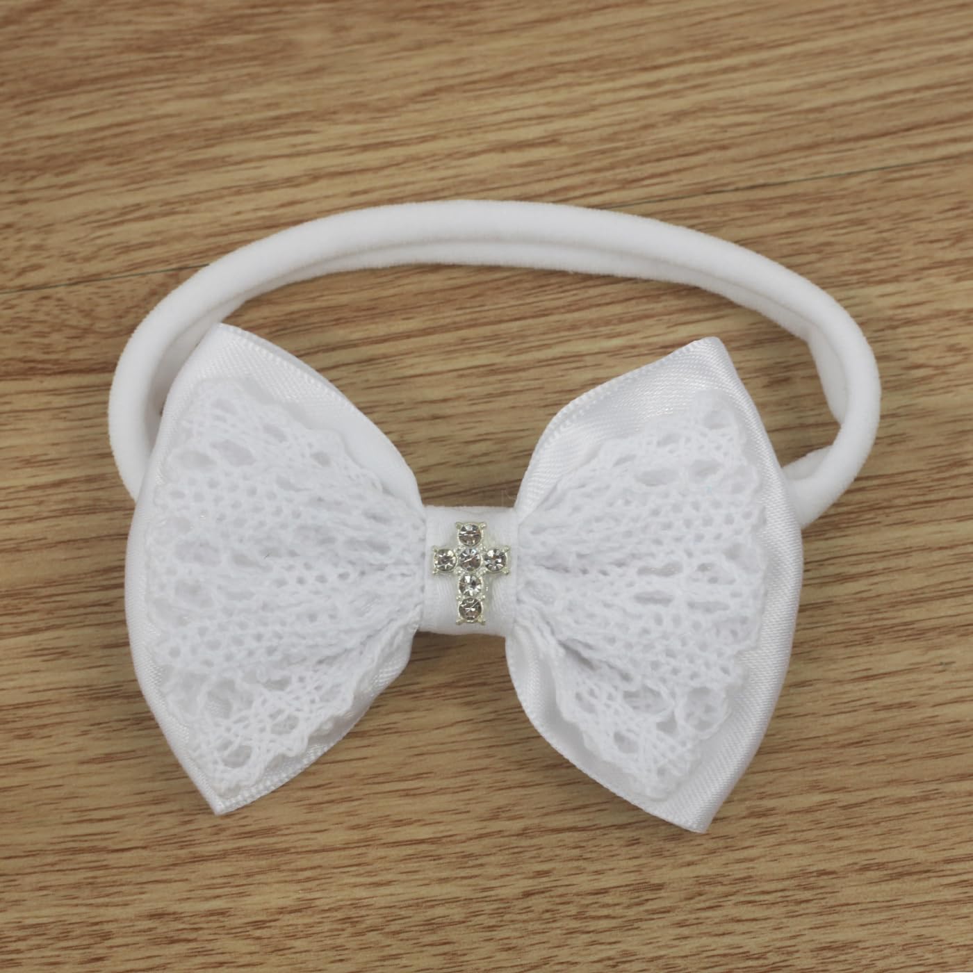Nihao Baby Baptism-ready look with lace bow headband
