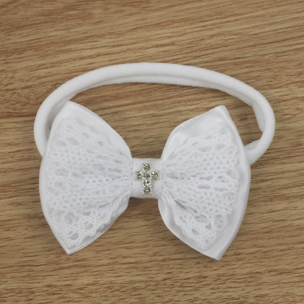 Nihao Baby Baptism-ready look with lace bow headband