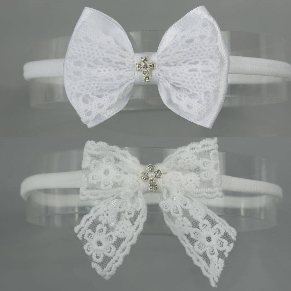 Nihao Baby Off White Lace Bow Headband large bow detail for special occasions