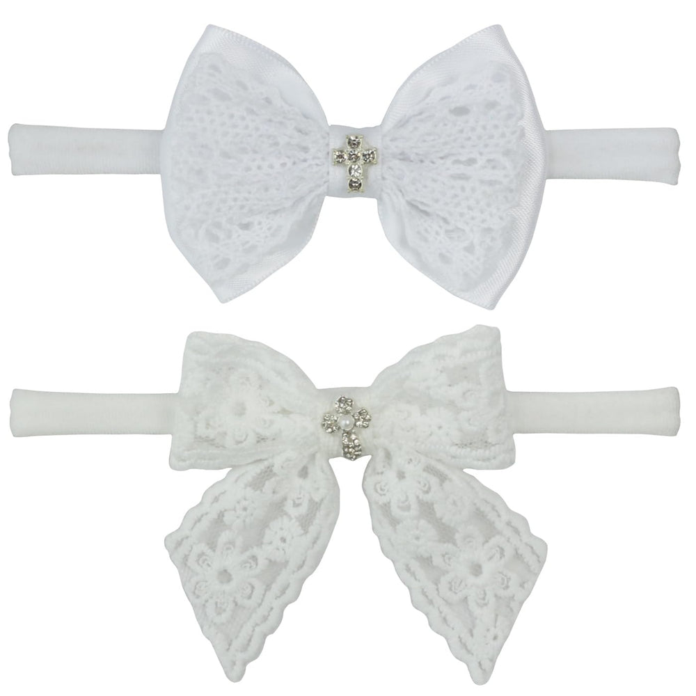 Nihao Baby Off White Lace Bow Headband small bow detail for baptism-ready look