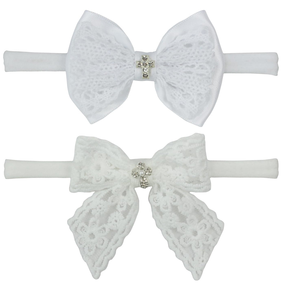 Nihao Baby Off White Lace Bow Headband small bow detail for baptism-ready look