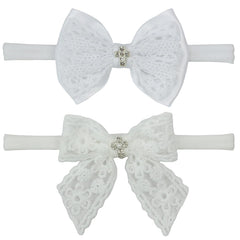 Nihao Baby Off White Lace Bow Headband small bow detail for baptism-ready look