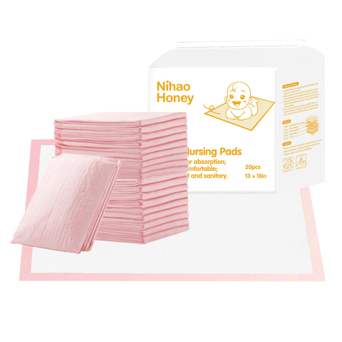 Nihao Honey disposable changing pad 20-pack front view showing travel-ready protection