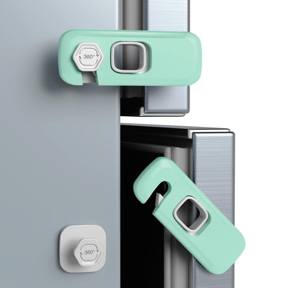 NiHome 6-pack fridge locks on cabinet door demonstrate toddler safety and easy adult access