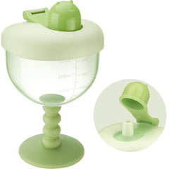 NiHome 6oz baby goblet cup with lid shown in green, spill-free on the go