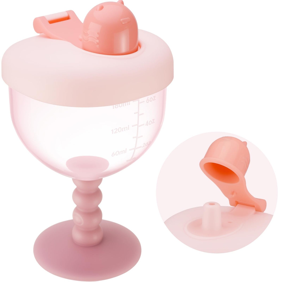 NiHome 6oz pink goblet cup with lid for easy sipping on the go.