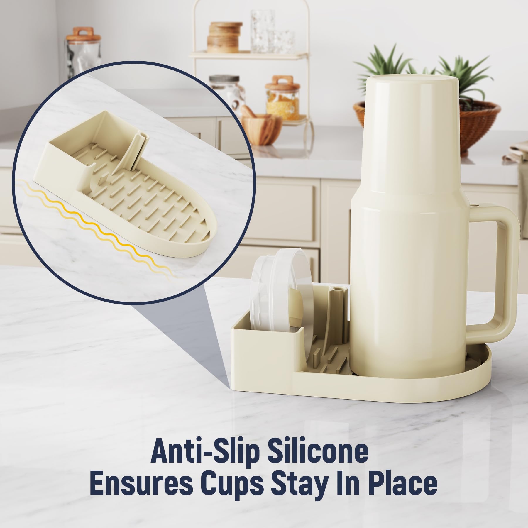 NiHome anti-slip base on countertop keeps rack stable during drying