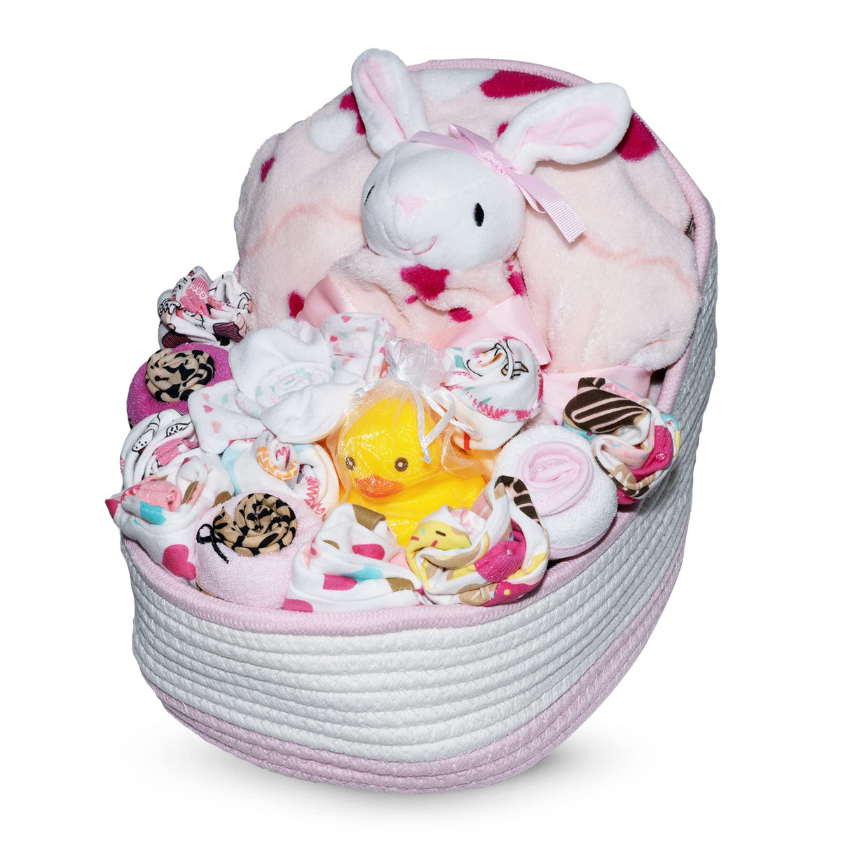 Nikki's Gift Baskets bassinet giftset pink, ready-to-display keepsake for newborns