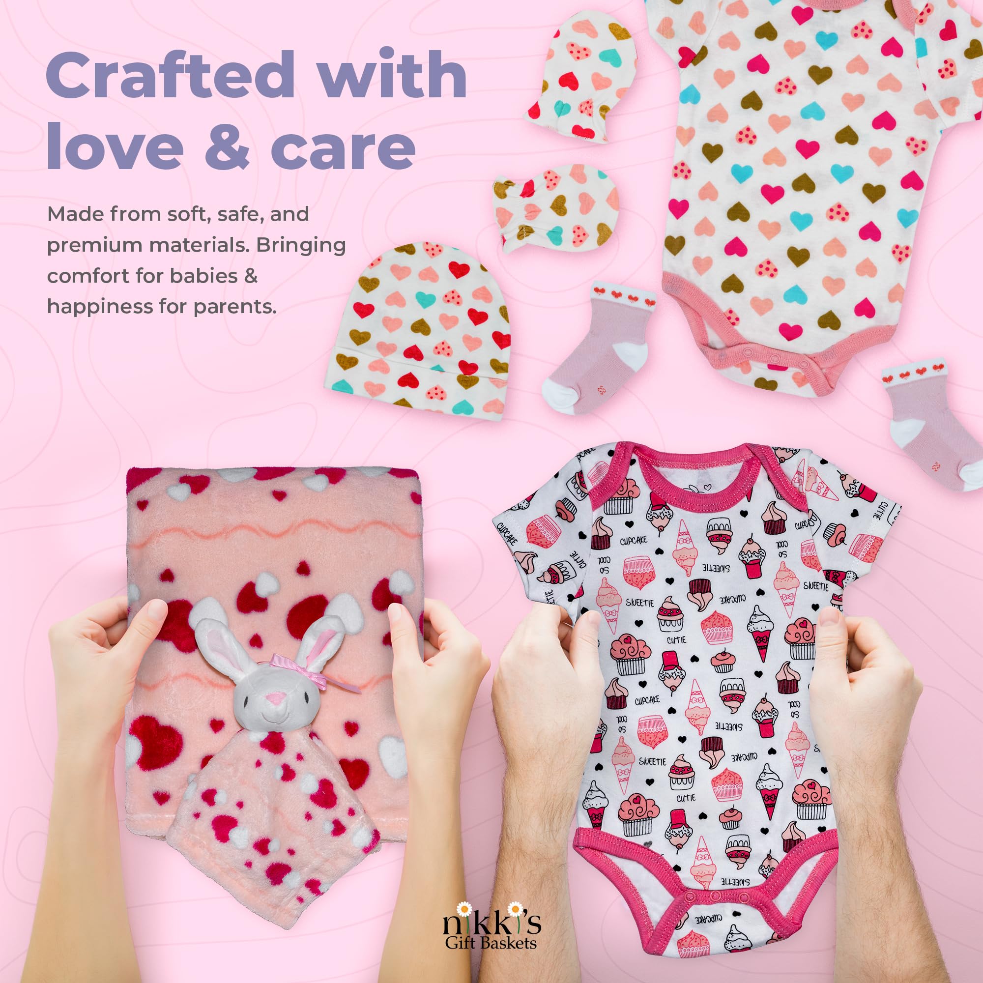 Nikki's Gift Baskets receiving blanket pink, soft warmth for baby care