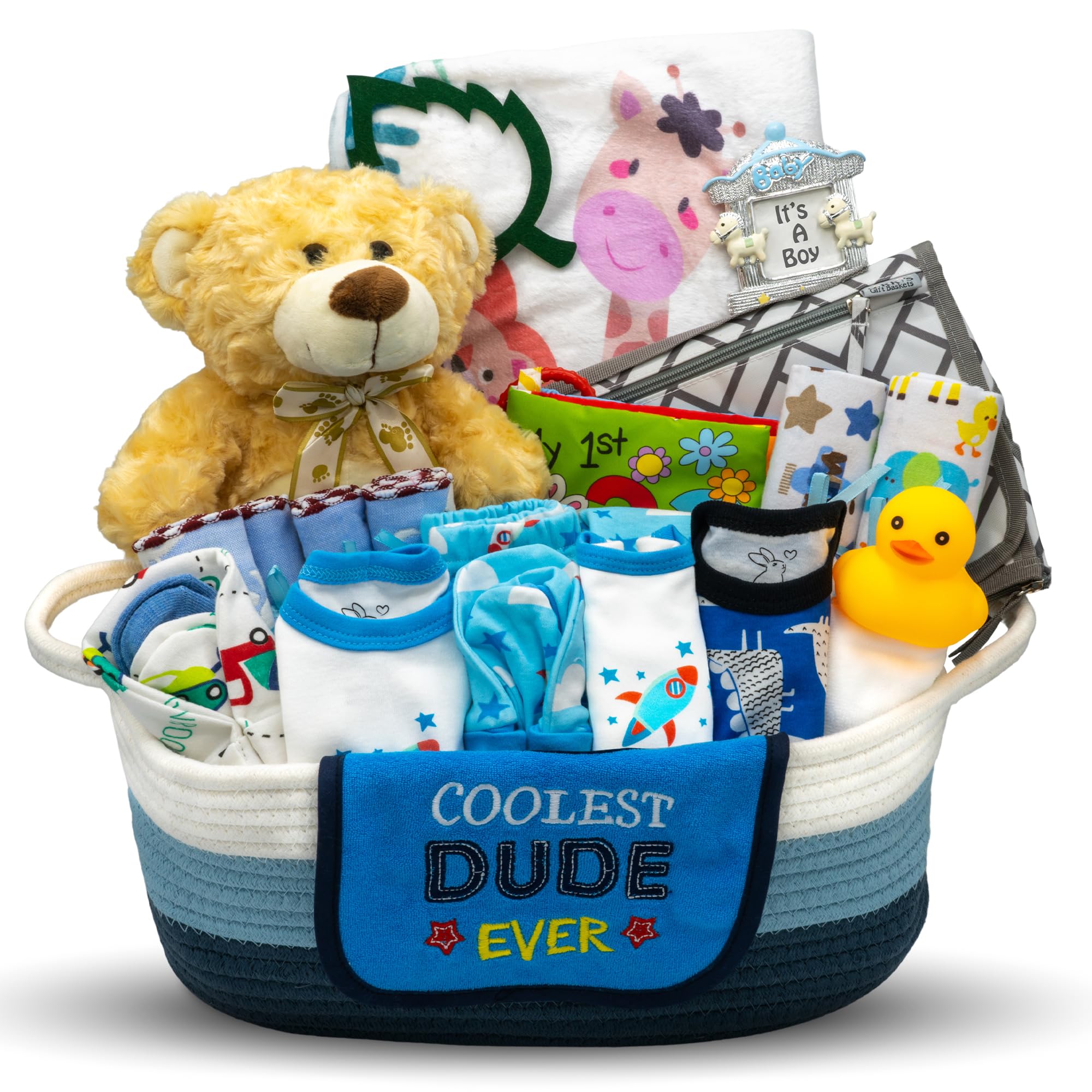 Nikki's Gift Baskets Bundle of Joy plush bear for comforting cuddles.