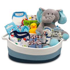 Nikki's Gift Baskets Bundle of Joy Deluxe basket front view, ideal presentation for baby showers.