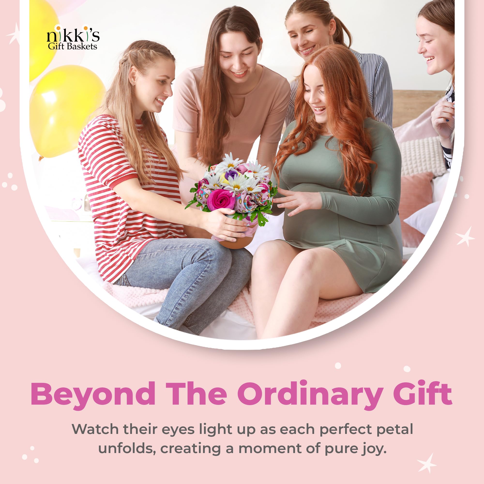 Nikki's Gift Baskets Deluxe Baby Blossom receiving blanket provides cozy layer for outings.