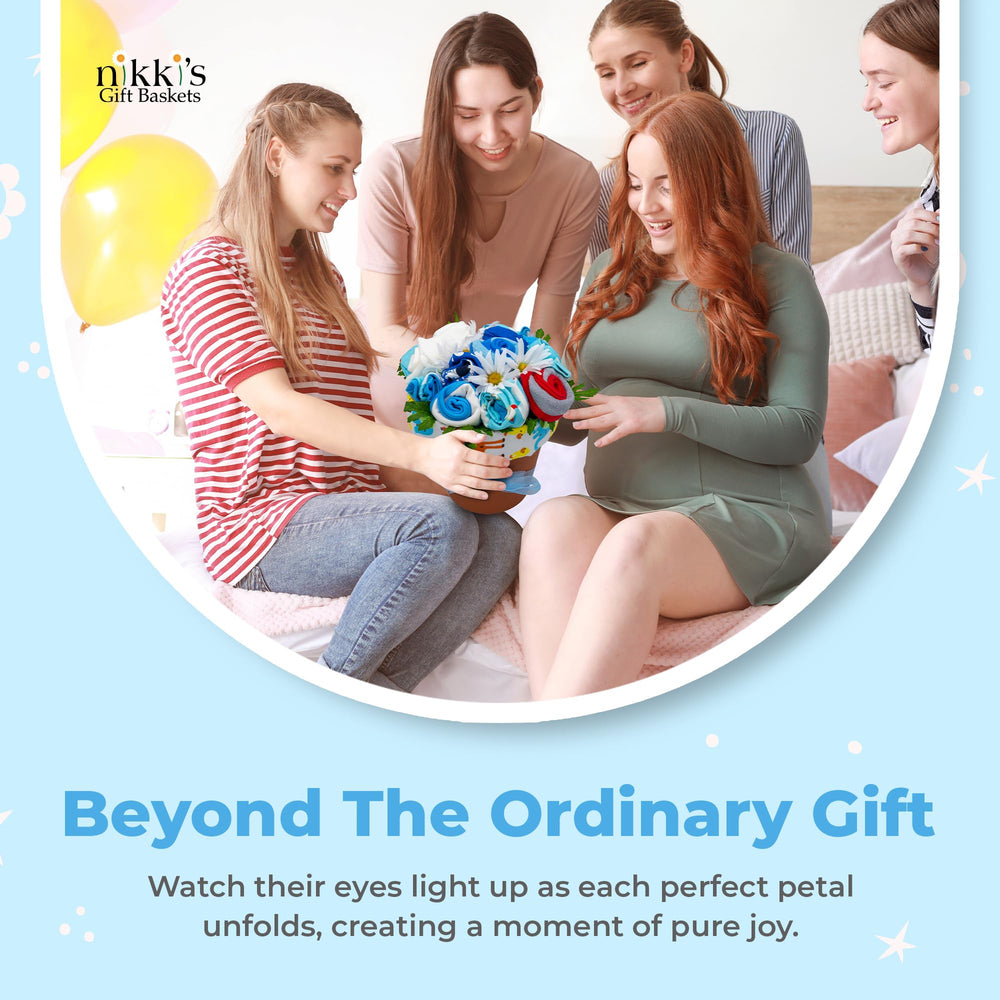 Nikki's Gift Baskets hand-rolled flower-style clothes bouquet display