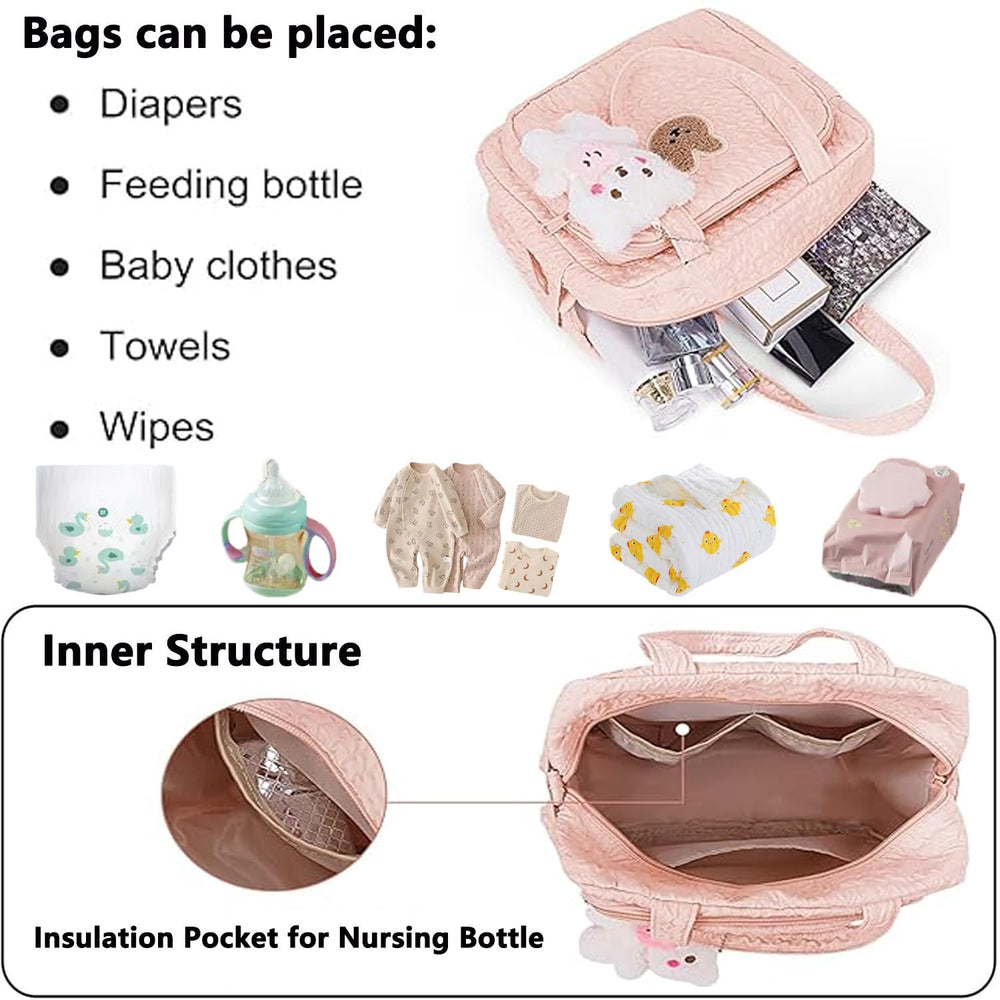 NIKUKY diaper bag tote large capacity showing space for diapers, bottles, and clothes.