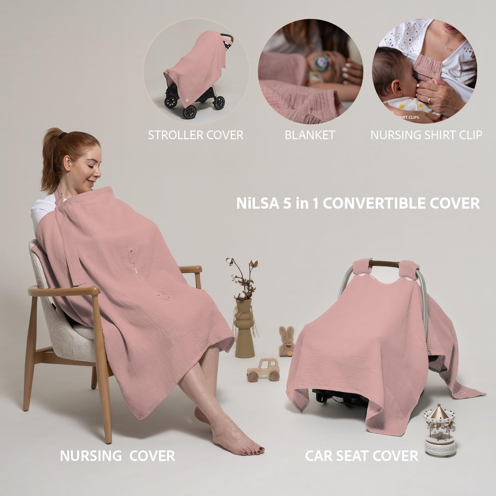 Nilsa adjustable back strap demonstrates comfortable secure wear during feeds