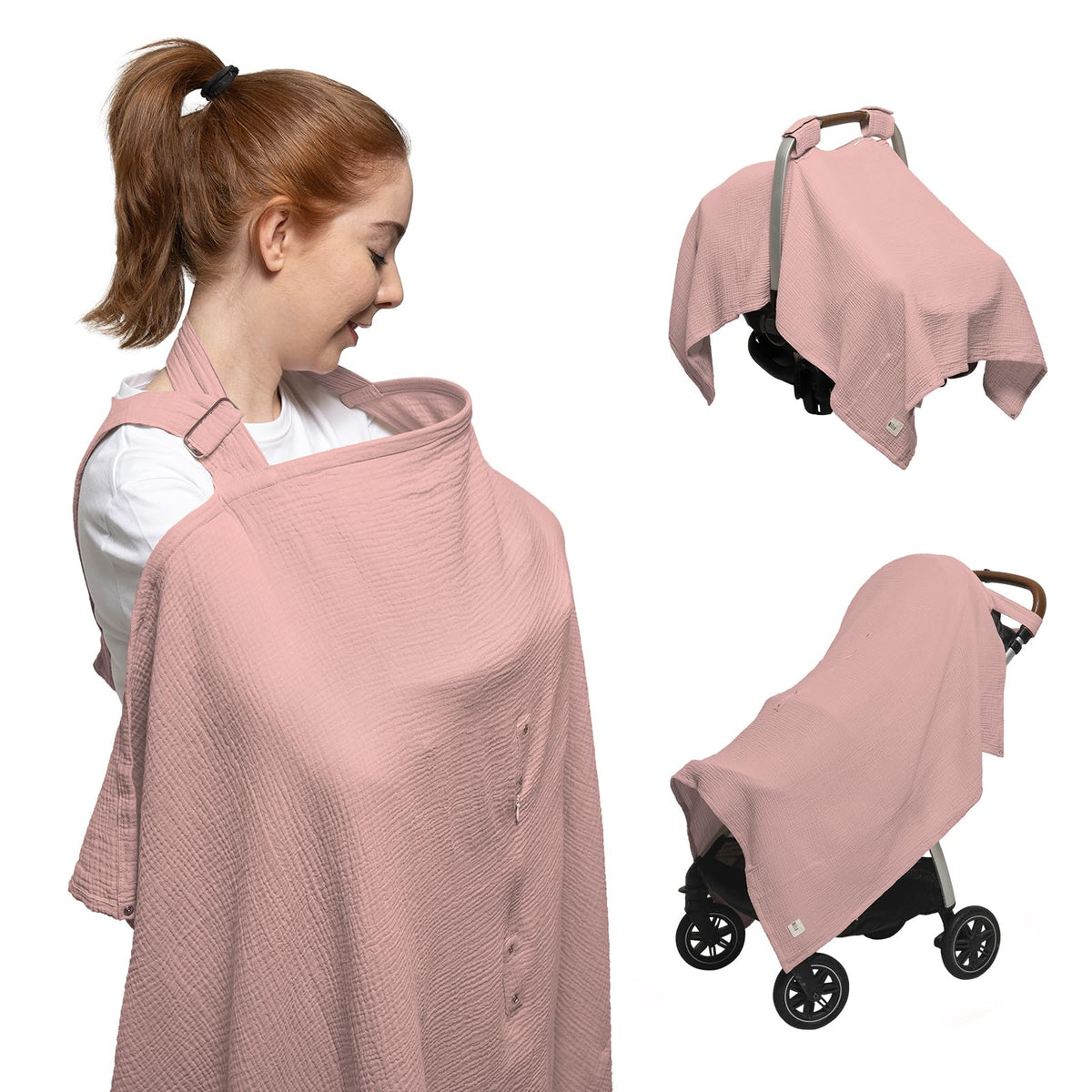 Nilsa 5-in-1 nursing cover blush front view offers versatile privacy in public spaces