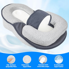 NILUTO feeding pillow side view shows anti-overflow design for reduced spit-up.