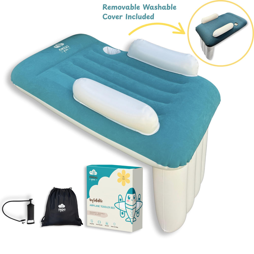 Nimbus Grove portable travel bed in a hotel room ready for bedtime