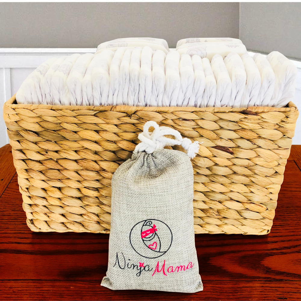 Ninja Mama rose sachet inside trash can for odor control