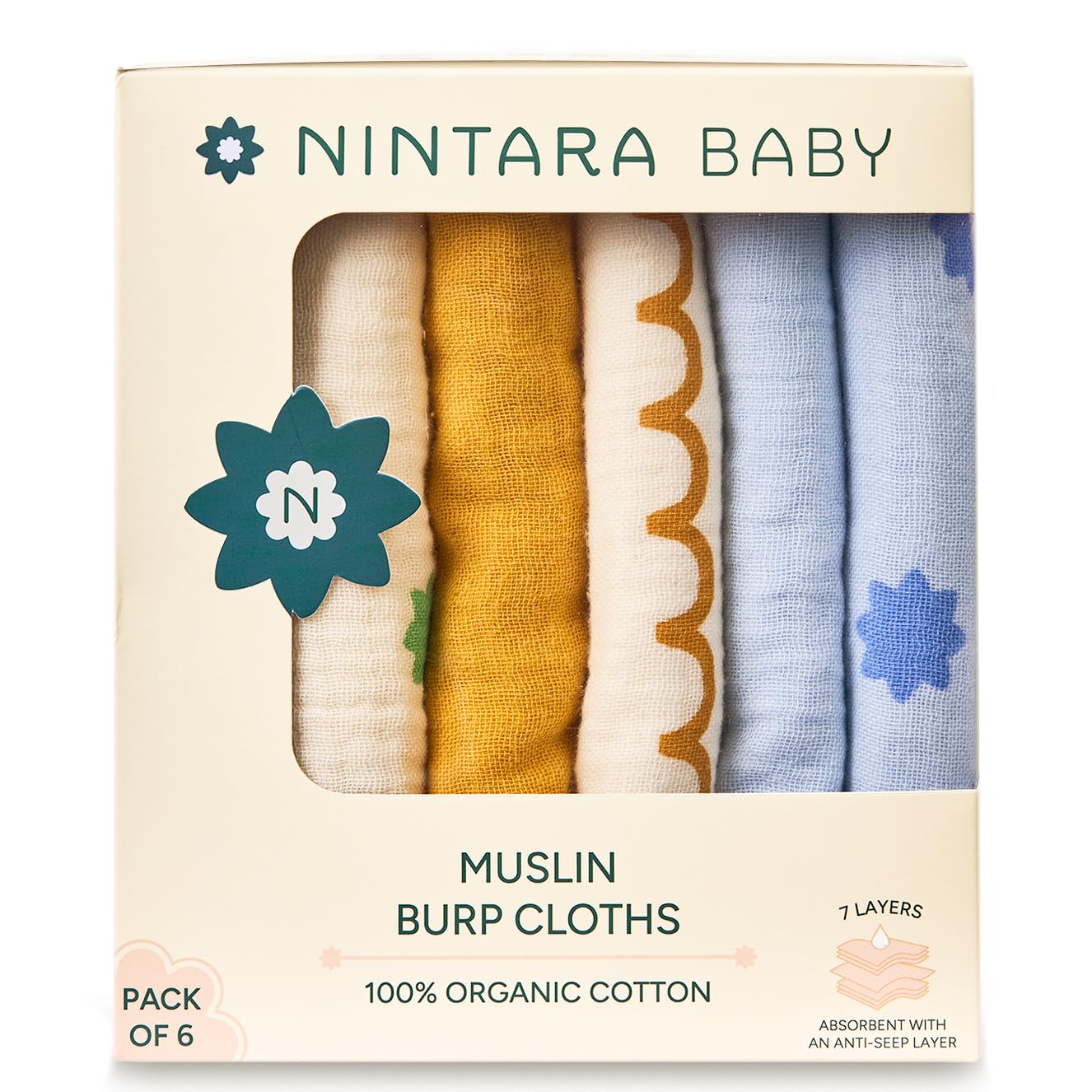 NINTARABABY burp cloths pack six with playful prints for everyday messes