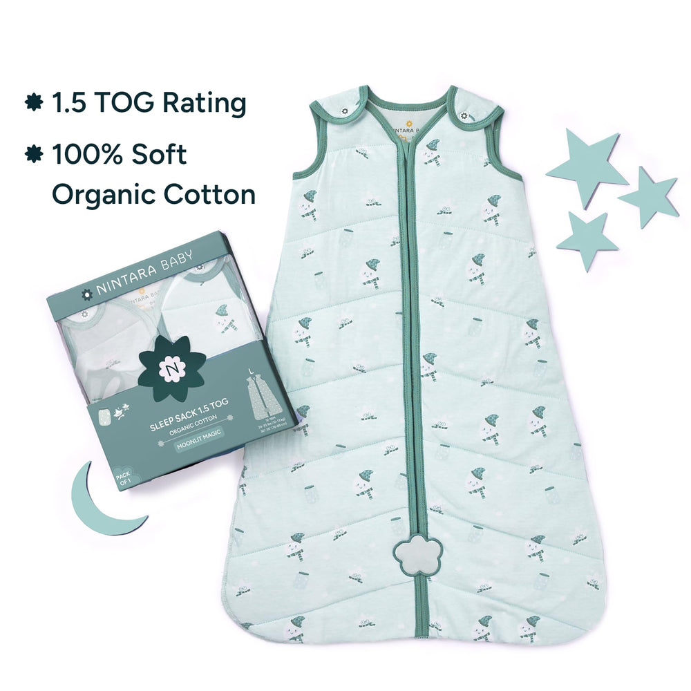 NINTARABABY sleep sack top-to-bottom zipper simplifies diaper changes.
