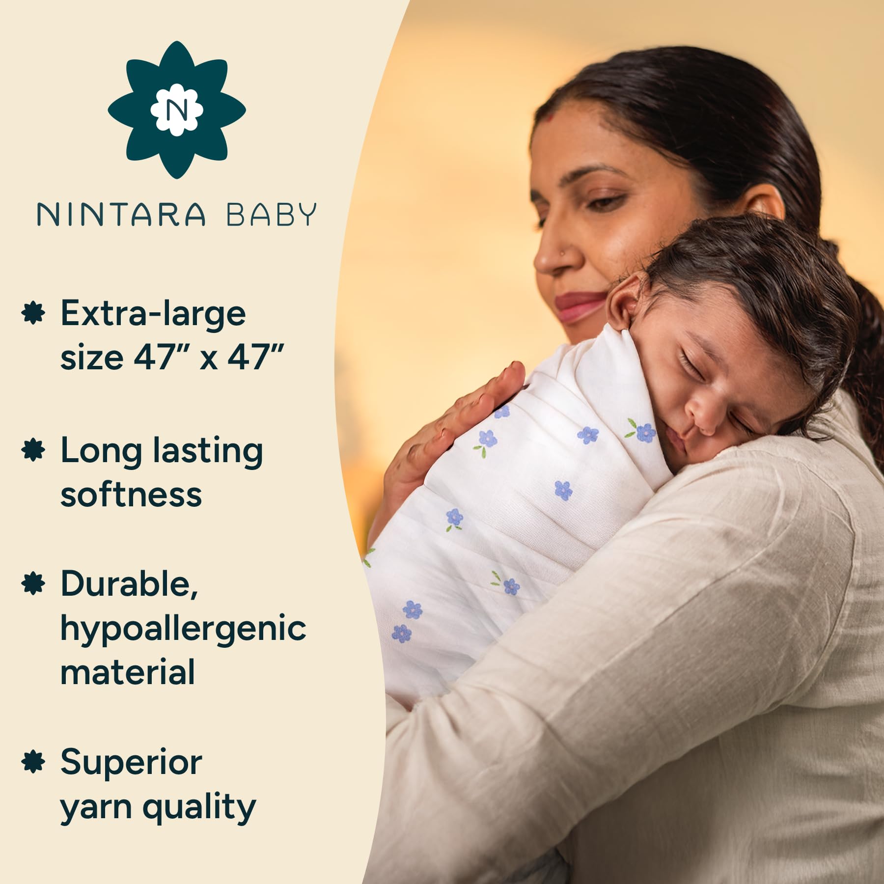 NINTARABABY pink blossom print swaddle for cozy naps and bonding
