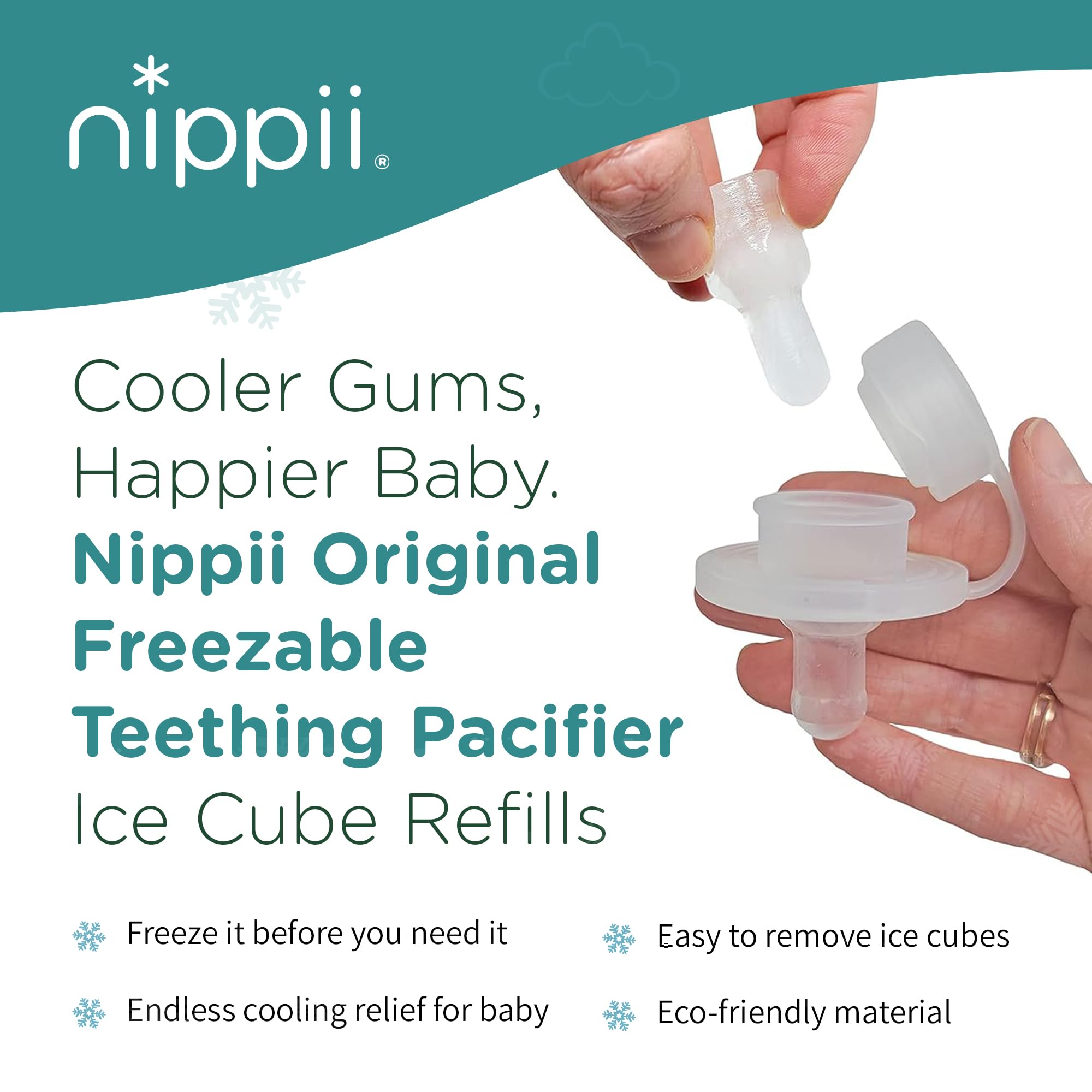 Nippii cooling relief demonstrated with tray for gentle gum soothing.