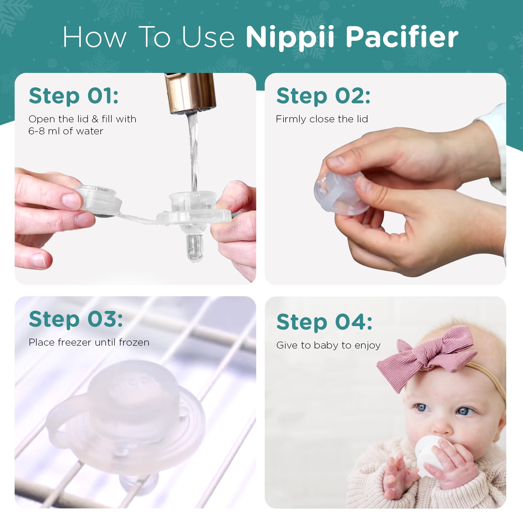 Nippii Freezable Pacifier Teether, color option view, soft silicone
