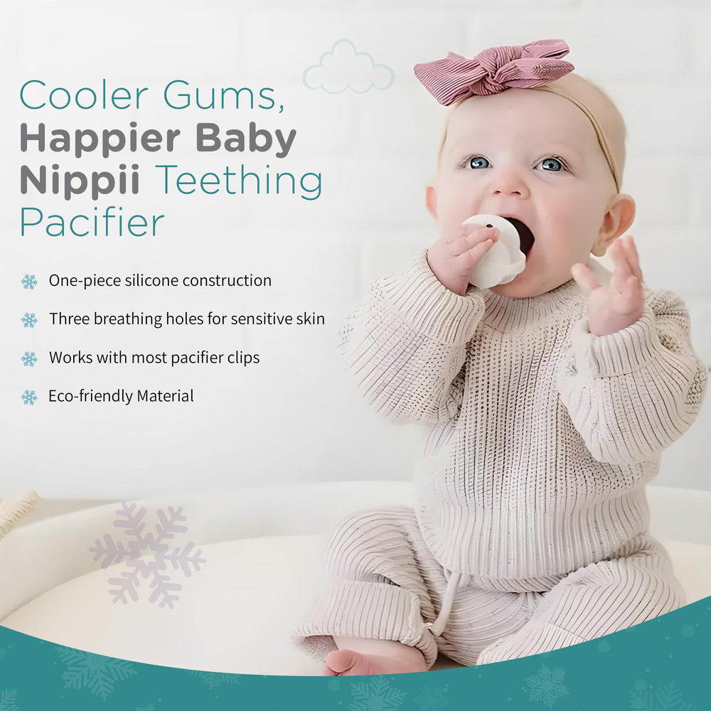 Nippii Freezable Pacifier Teether in use, calming teething infants