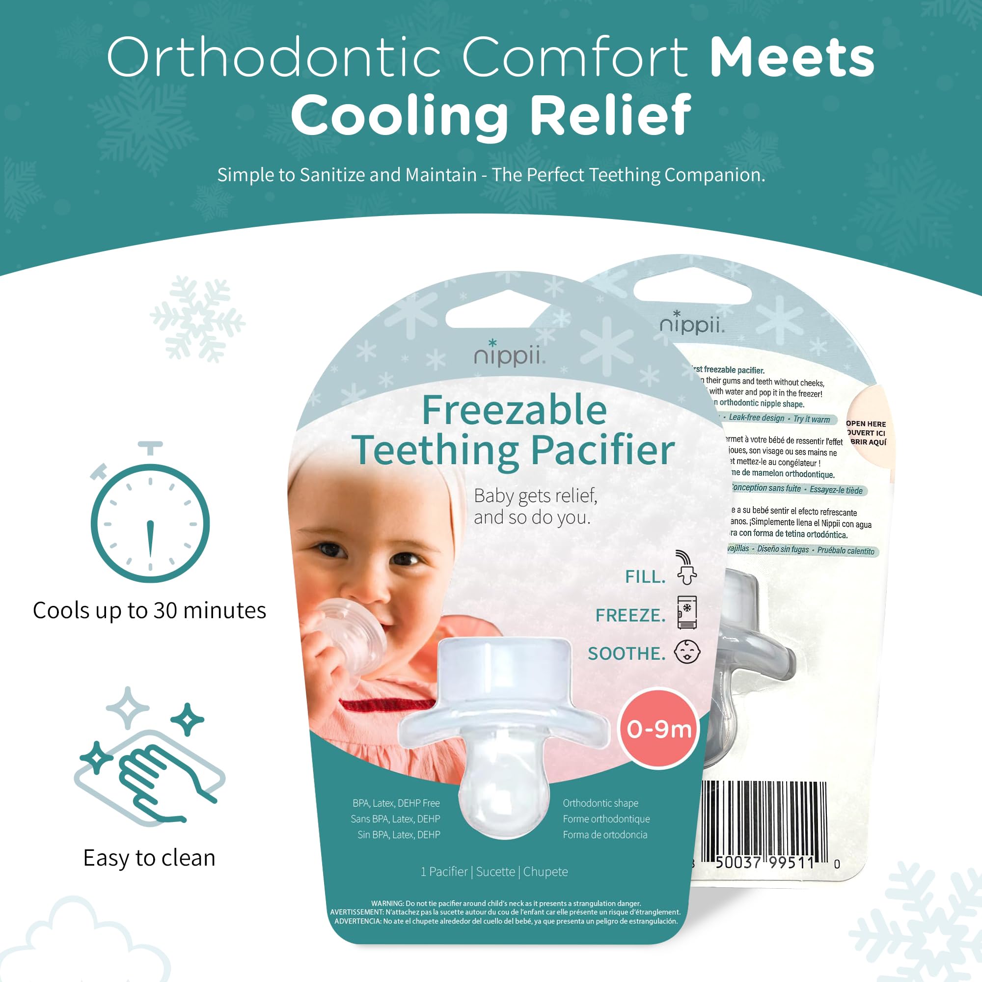 Nippii orthodontic nipple design supports comfortable fit during teething.
