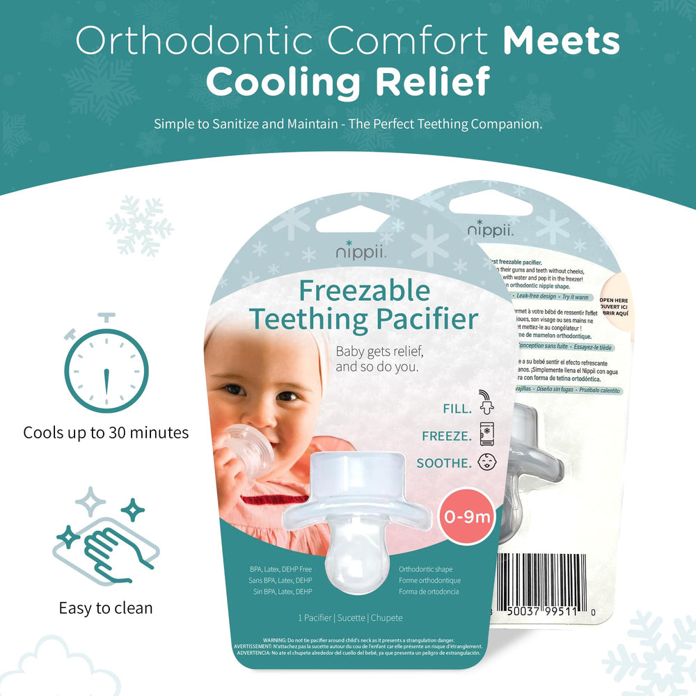 Nippii orthodontic nipple design supports comfortable fit during teething.
