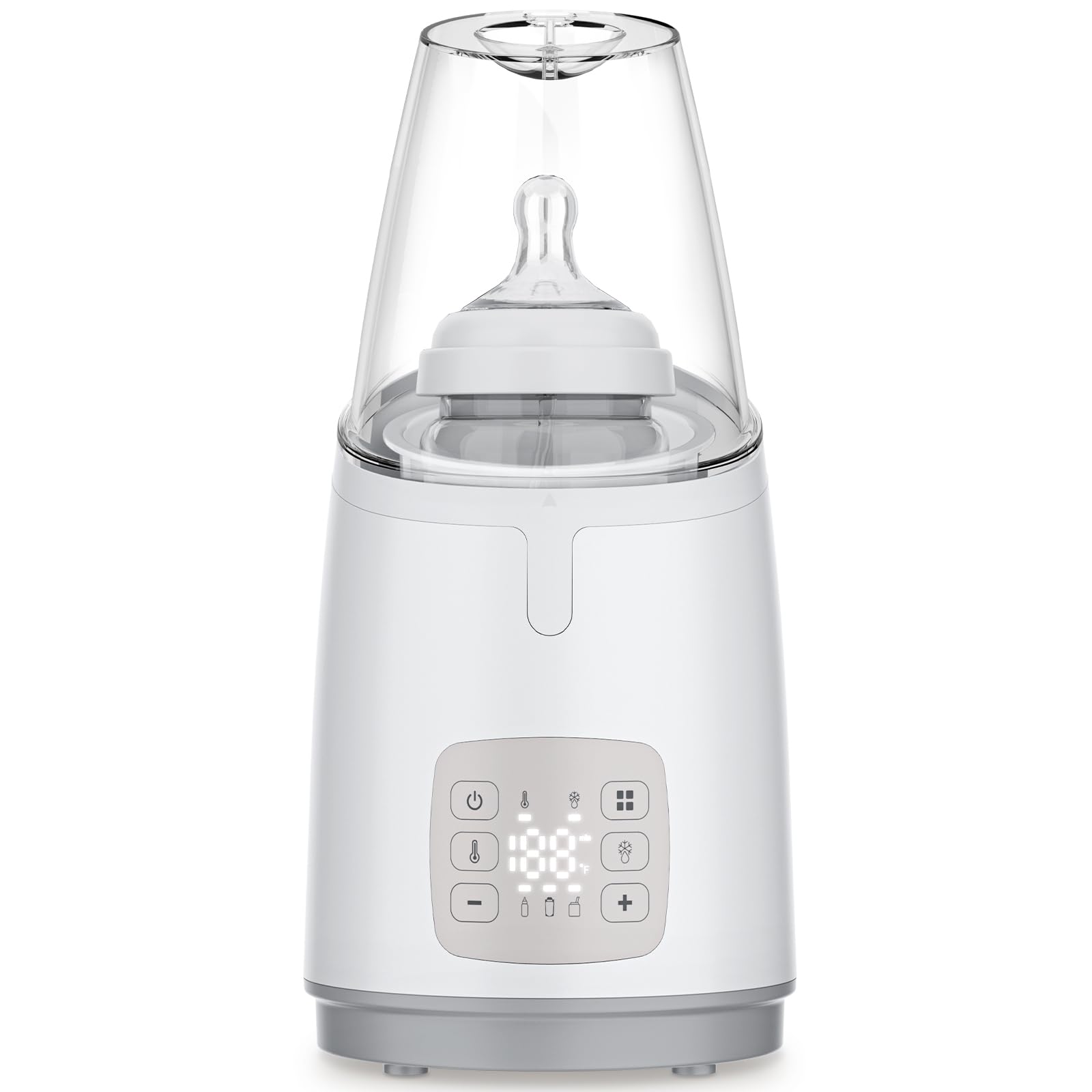 NIRGU baby bottle warmer front view showing compact bedside design for quick feeds