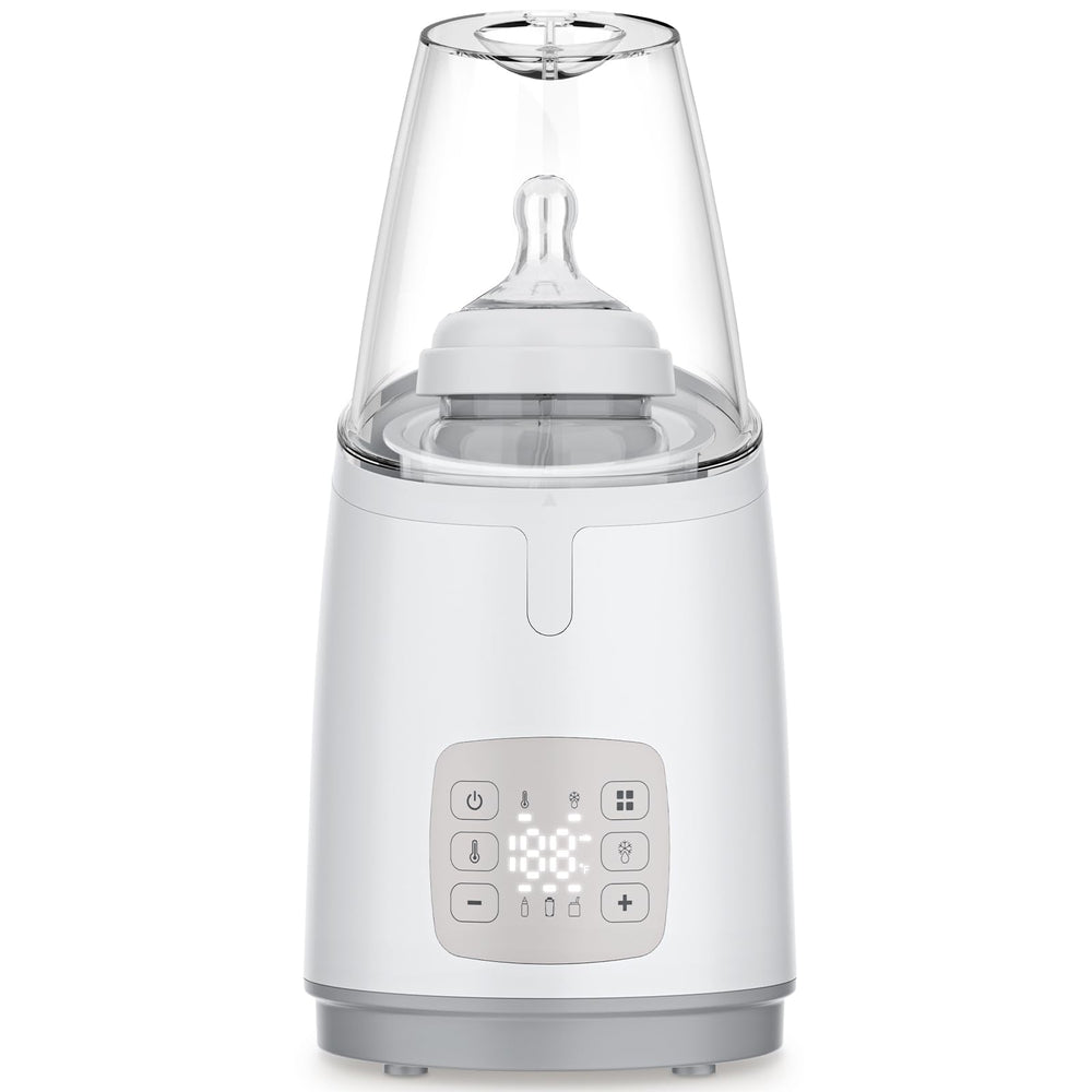NIRGU baby bottle warmer front view showing compact bedside design for quick feeds