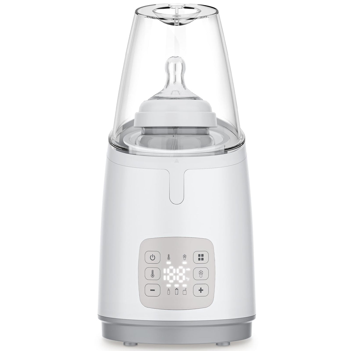 NIRGU baby bottle warmer front view showing compact bedside design for quick feeds