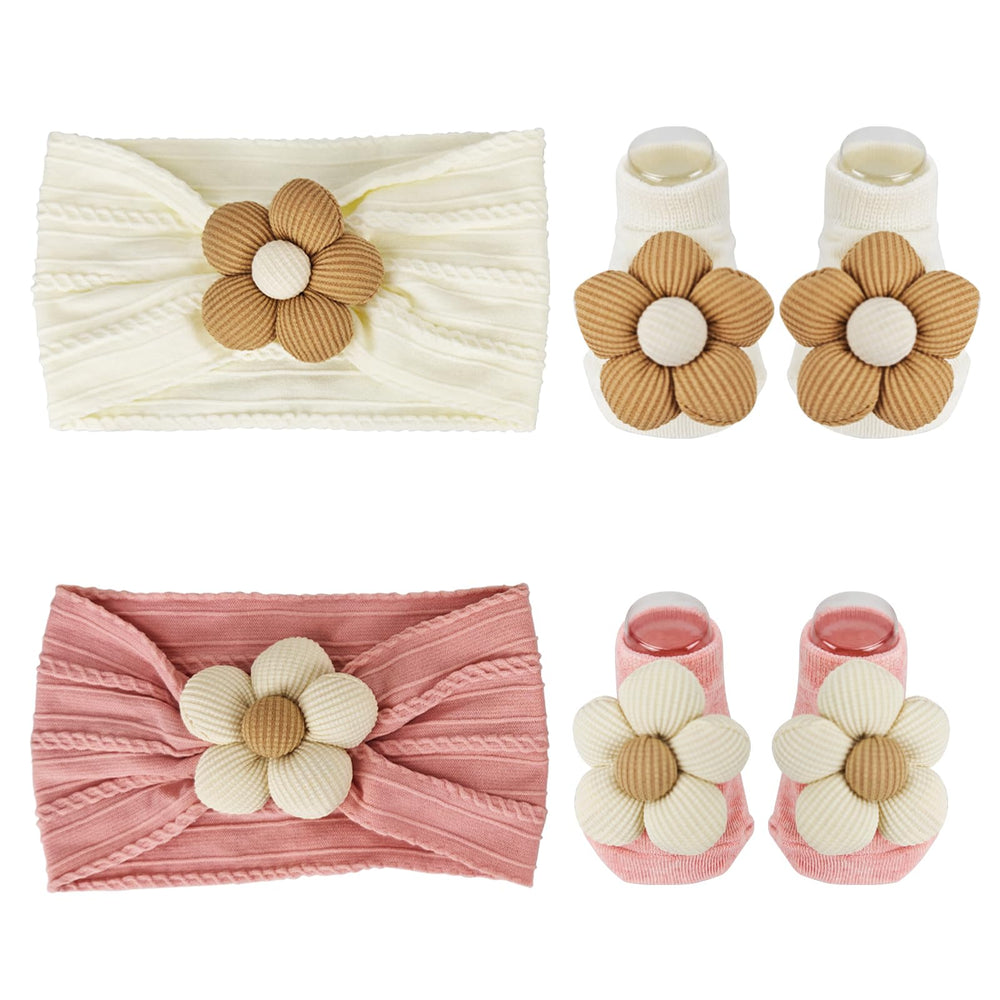 Nirvany baby headbands and socks set with flower accents for adorable photo moments.
