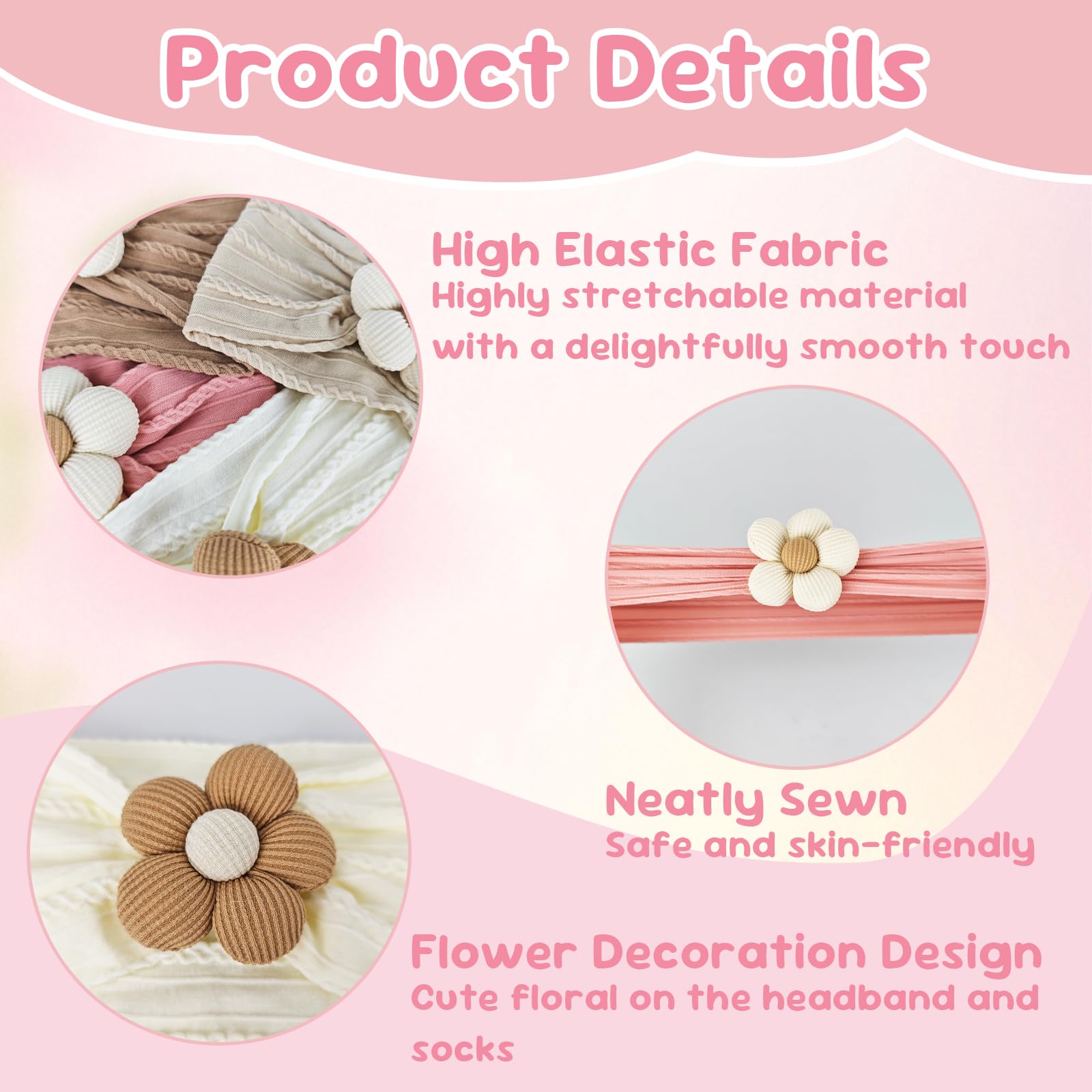 Nirvany elastic headbands show gentle stretch and secure fit.