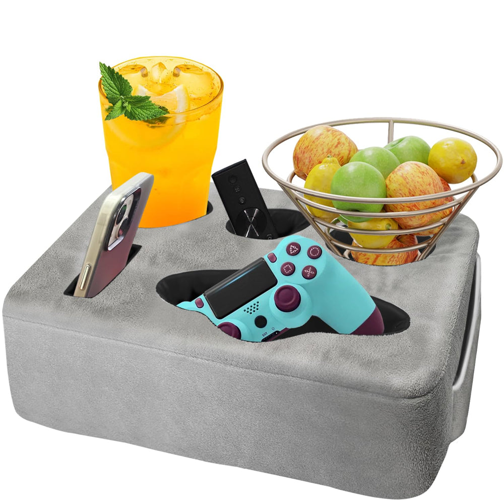 NISDOING gray couch cup holder pillow blends with décor.