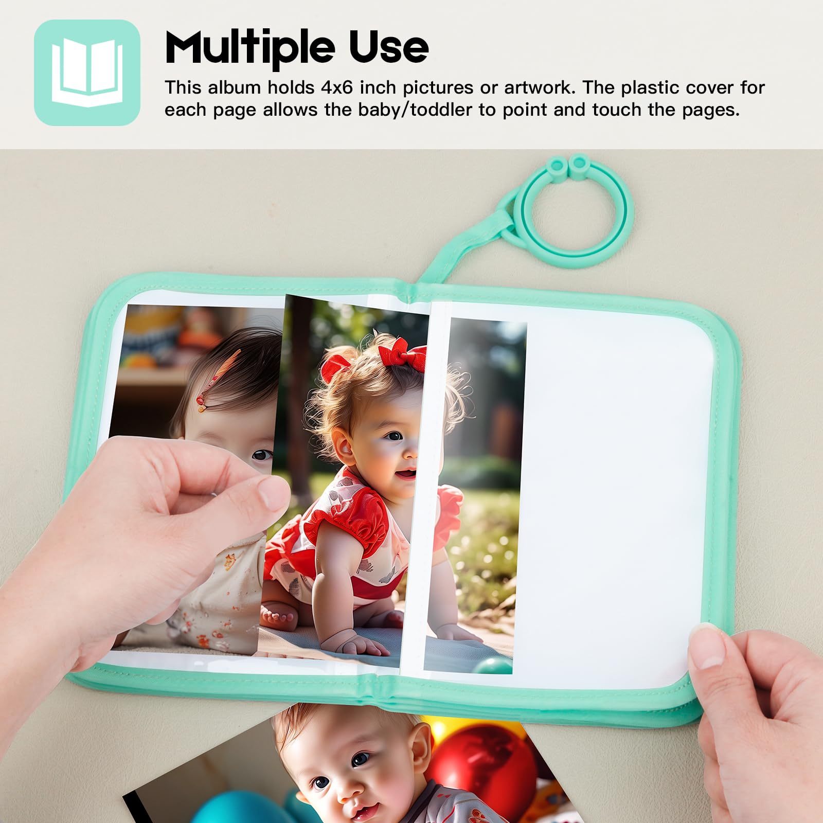 Niselity green clip accessory keeps the book attached to prams